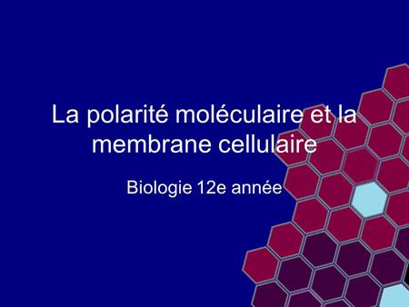 La polarité moléculaire et la membrane cellulaire