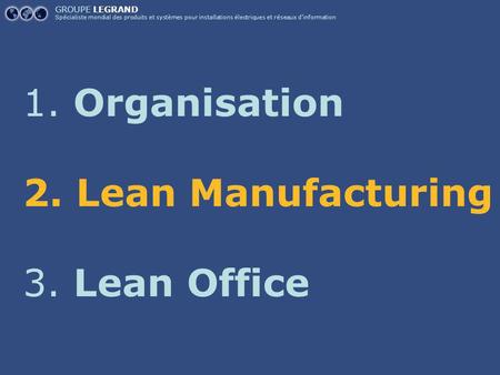 Organisation Lean Manufacturing Lean Office GROUPE LEGRAND
