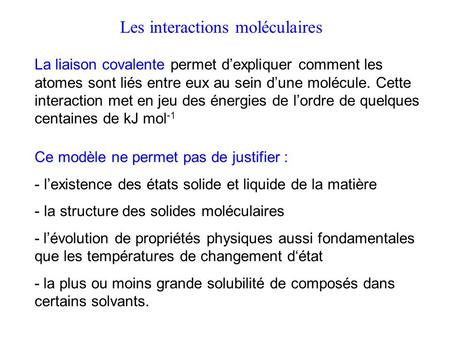 Les interactions moléculaires