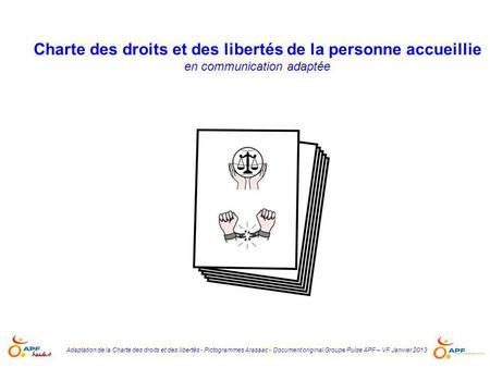Charte des droits et des libertés de la personne accueillie en communication adaptée Adaptation de la Charte des droits et des libertés - Pictogrammes.