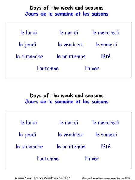 Days of the week and seasons Jours de la semaine et les saisons