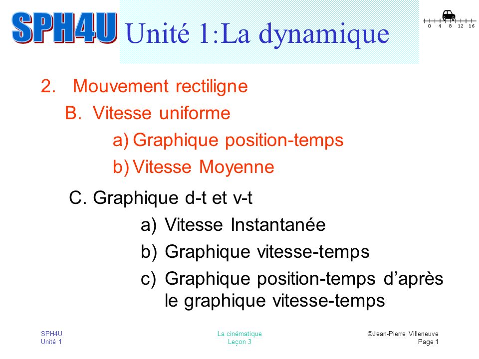 Unité 1: La dynamique 2. Mouvement rectiligne B. Vitesse uniforme