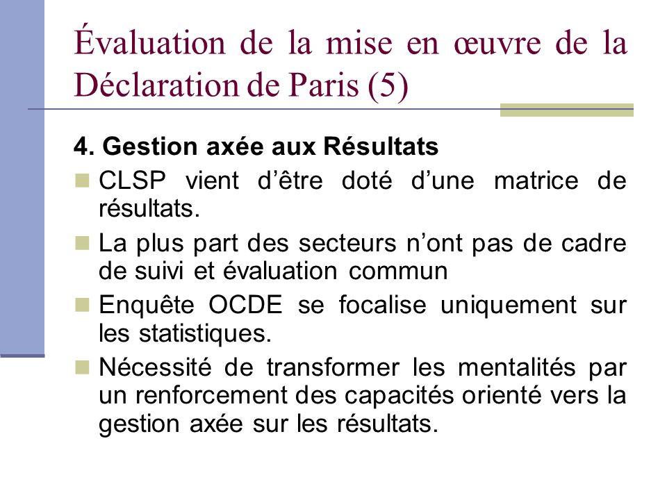 Évaluation de la mise en œuvre de la Déclaration de Paris (5)