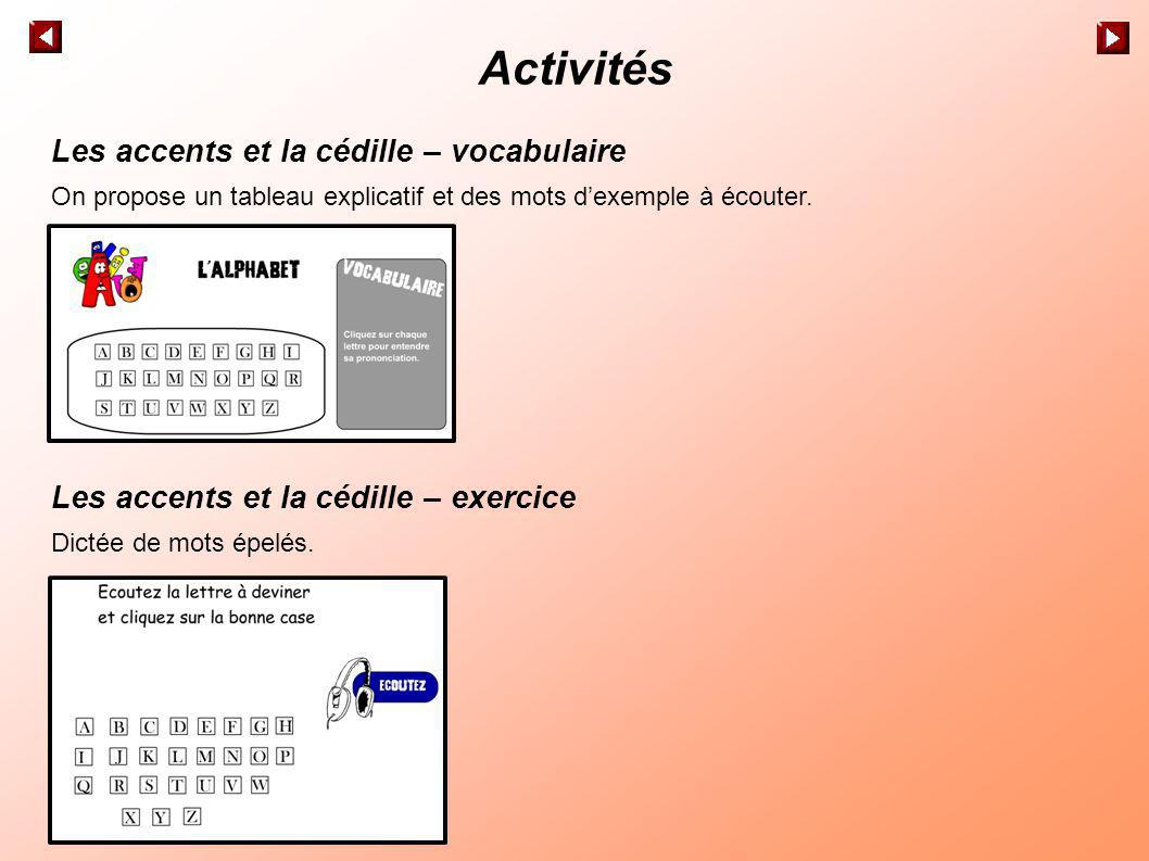 Activités Les accents et la cédille – vocabulaire