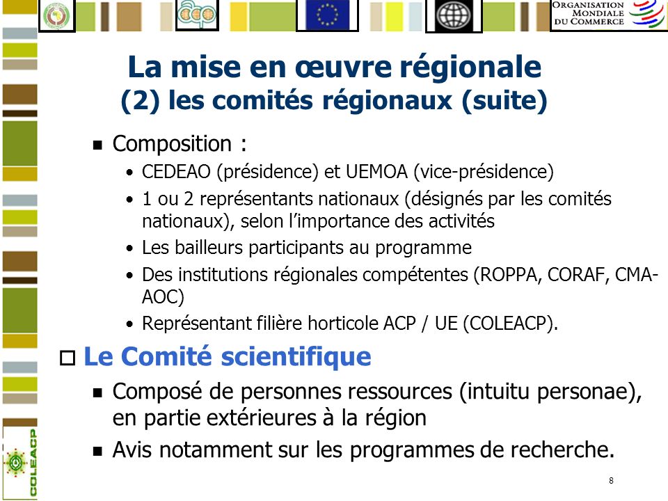 La mise en œuvre régionale (2) les comités régionaux (suite)