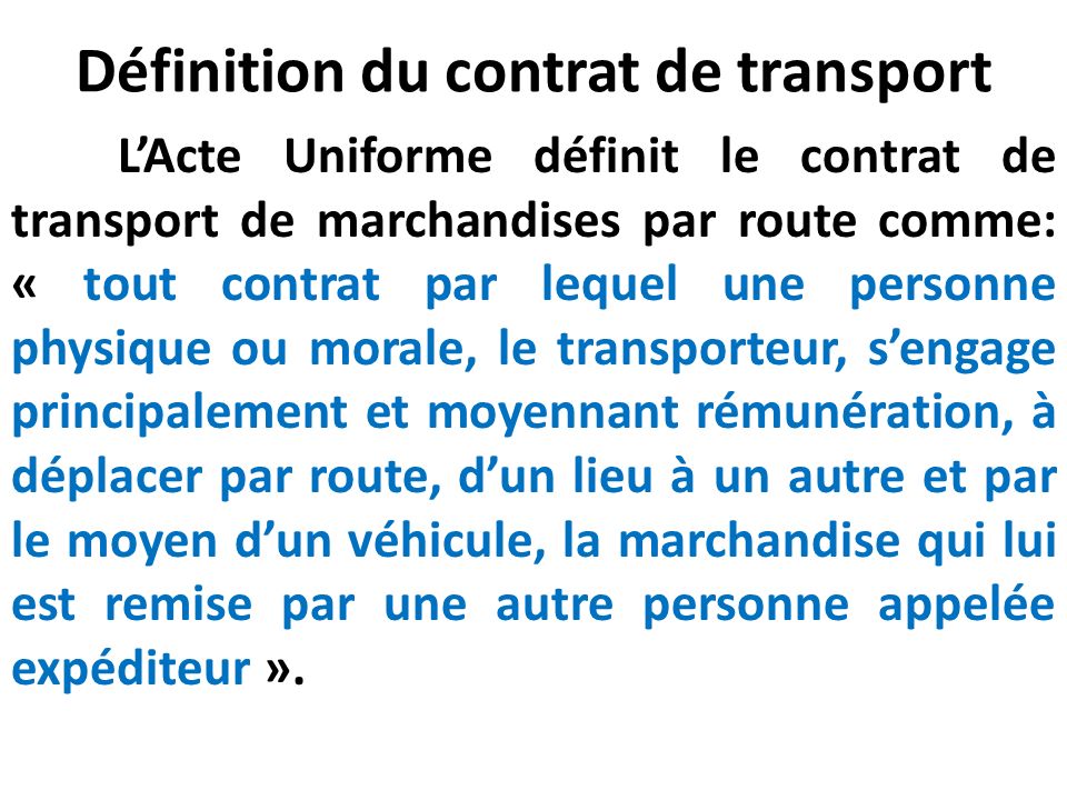 Définition du contrat de transport