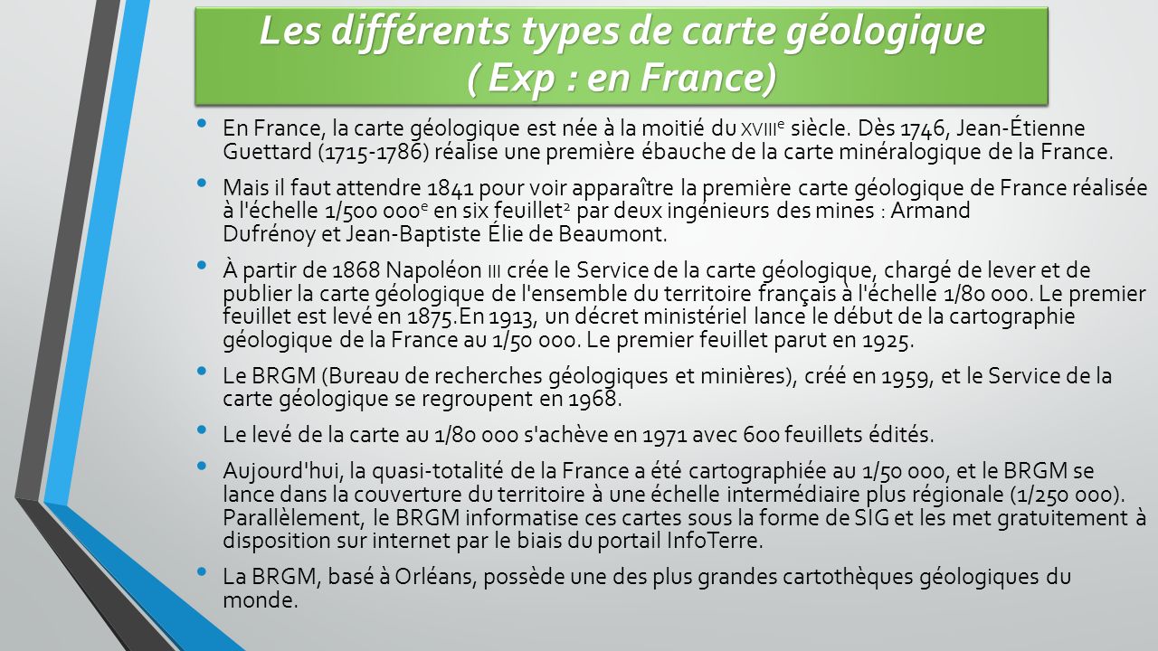 Les différents types de carte géologique ( Exp : en France)