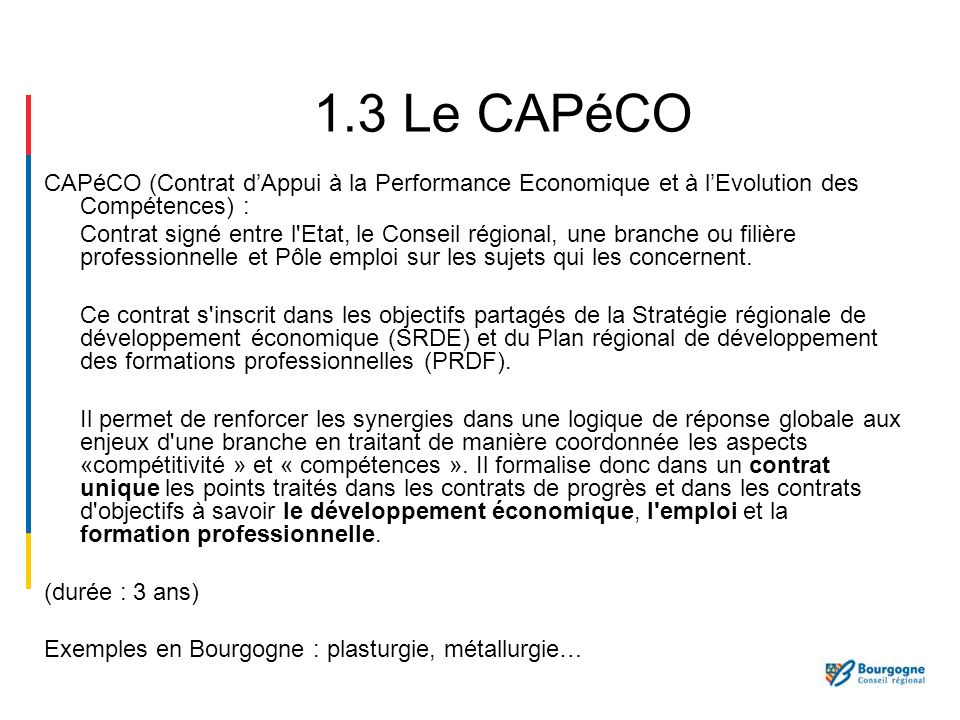 1.3 Le CAPéCO CAPéCO (Contrat d’Appui à la Performance Economique et à l’Evolution des Compétences) :