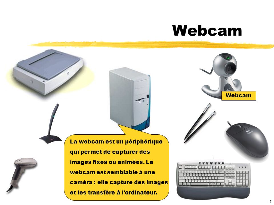 Webcam Webcam La webcam est un périphérique qui permet de capturer des