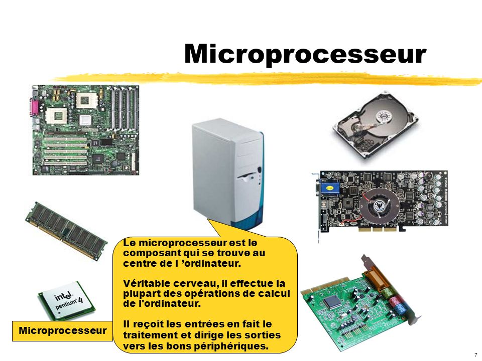 Microprocesseur Le microprocesseur est le composant qui se trouve au