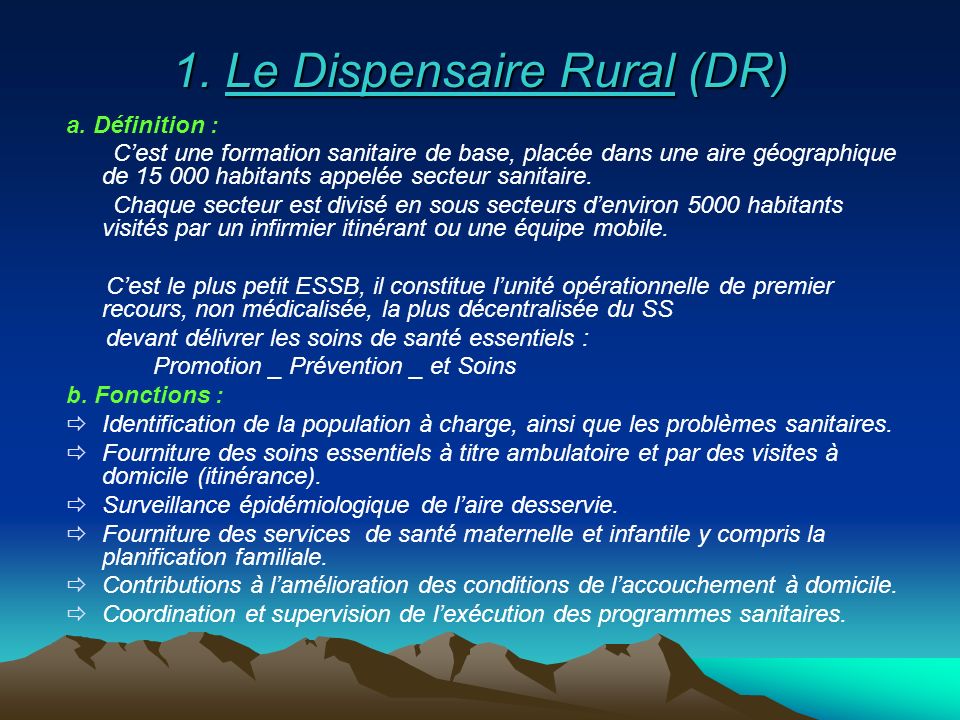 1. Le Dispensaire Rural (DR)