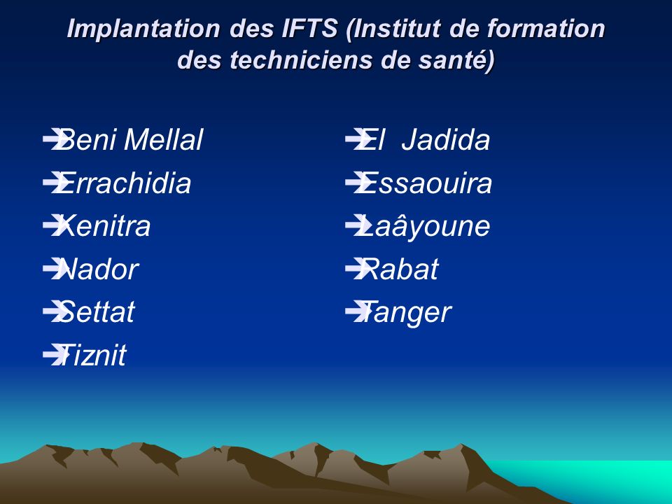 Implantation des IFTS (Institut de formation des techniciens de santé)