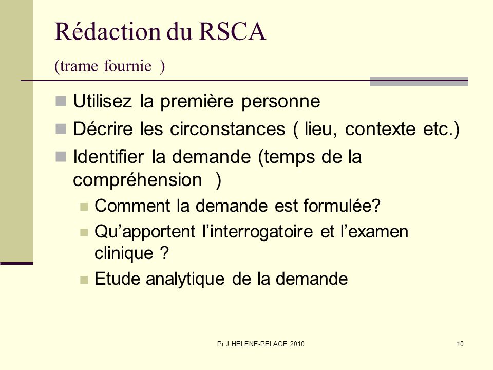 Rédaction du RSCA (trame fournie )