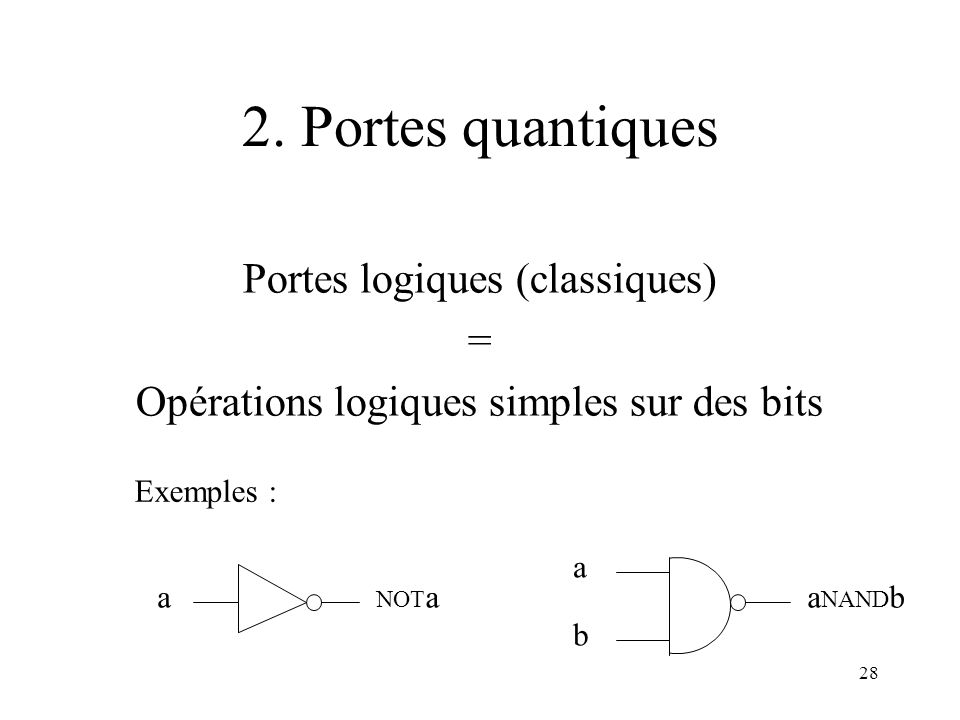 2. Portes quantiques Portes logiques (classiques) =