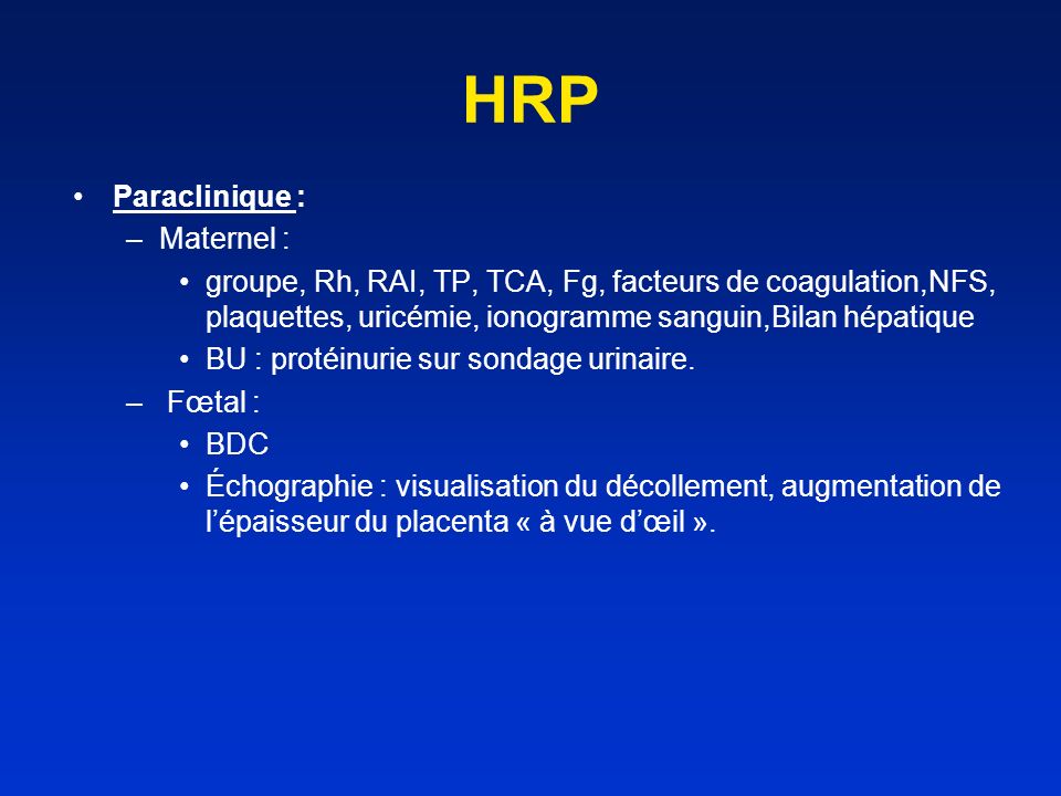 HRP Paraclinique : Maternel :