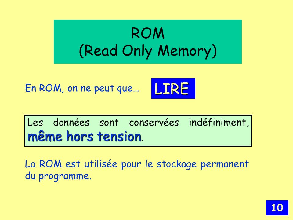 ROM (Read Only Memory) LIRE En ROM, on ne peut que…