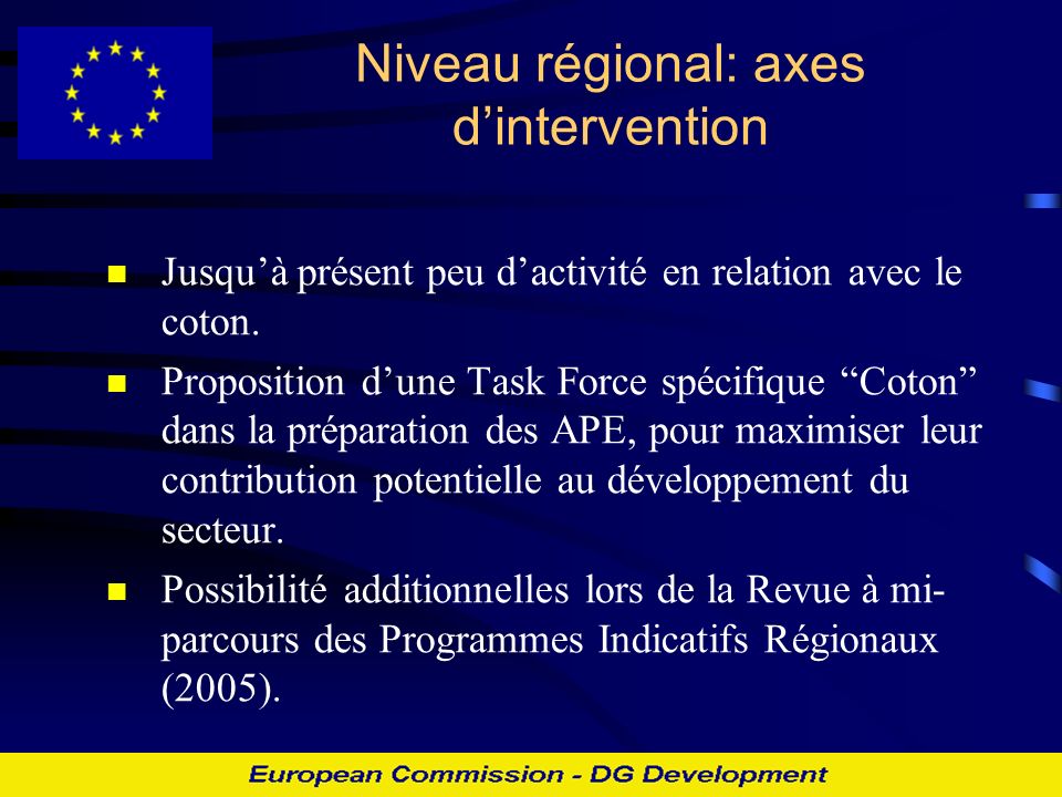 Niveau régional: axes d’intervention