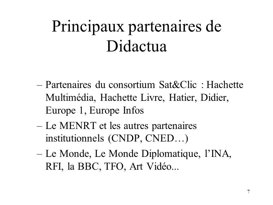 Principaux partenaires de Didactua