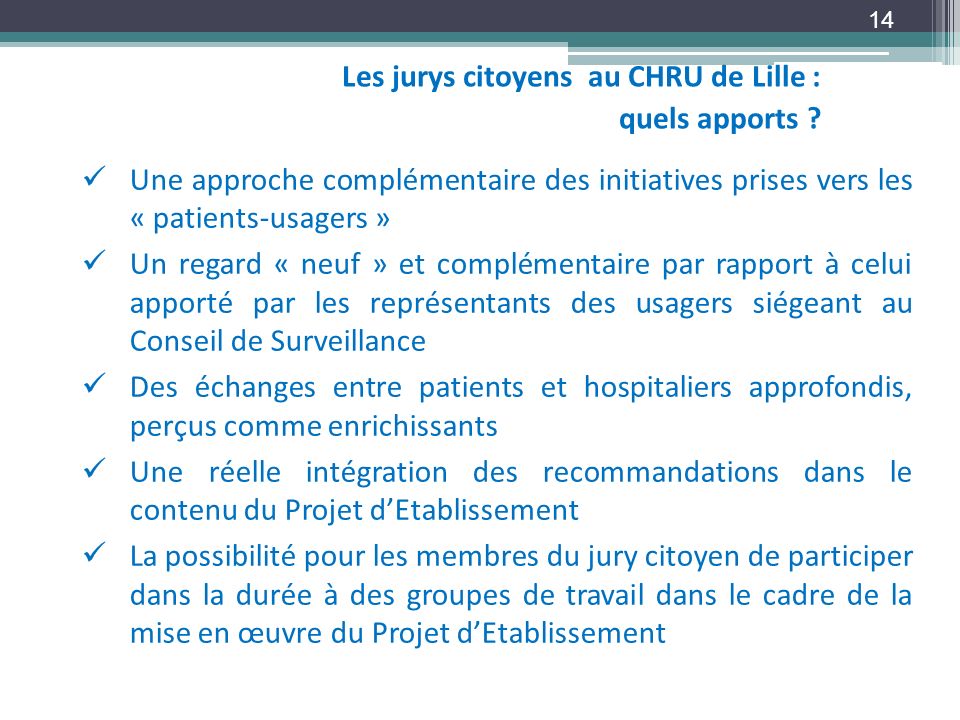 Les jurys citoyens au CHRU de Lille : quels apports