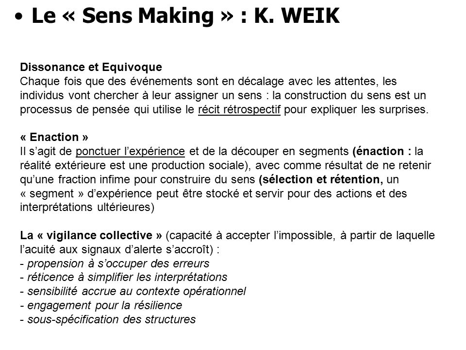 Le « Sens Making » : K. WEIK