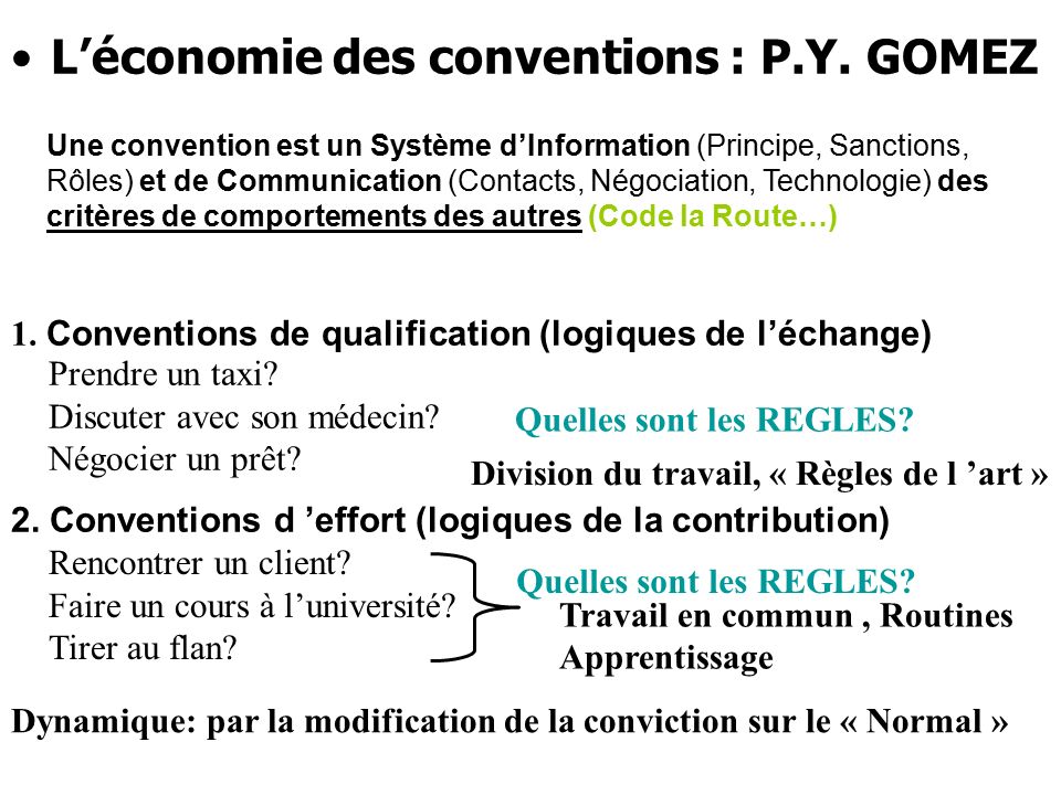 L’économie des conventions : P.Y. GOMEZ