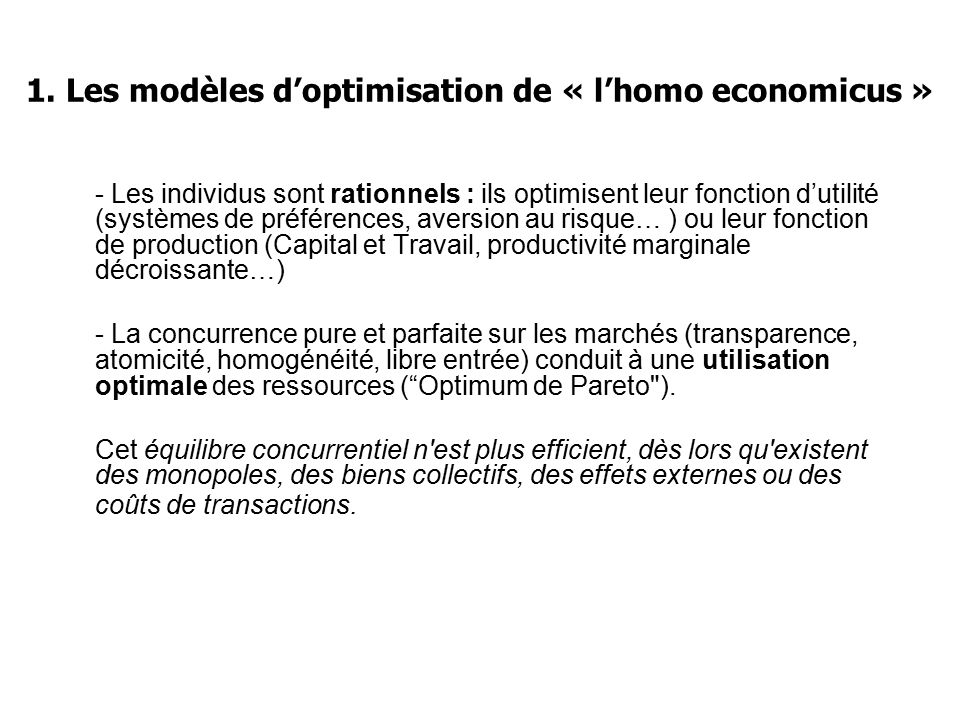 1. Les modèles d’optimisation de « l’homo economicus »