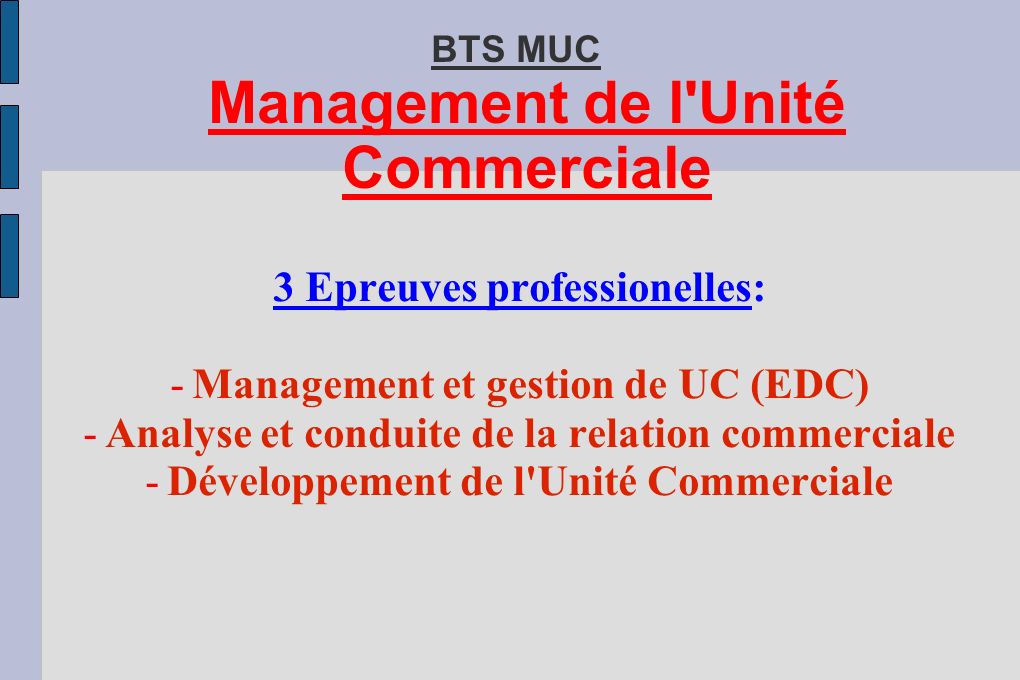 BTS MUC Management de l Unité Commerciale