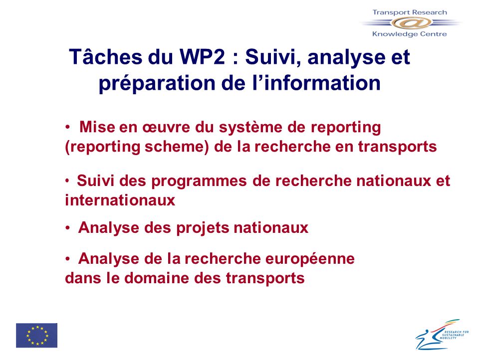 Tâches du WP2 : Suivi, analyse et préparation de l’information
