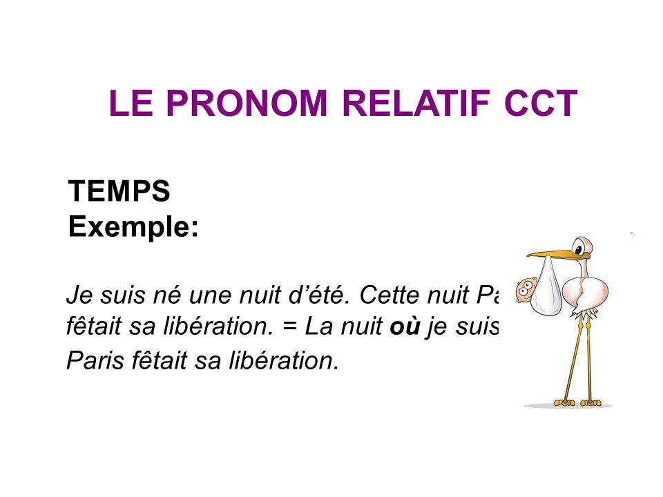 LE PRONOM RELATIF CCT TEMPS Exemple: