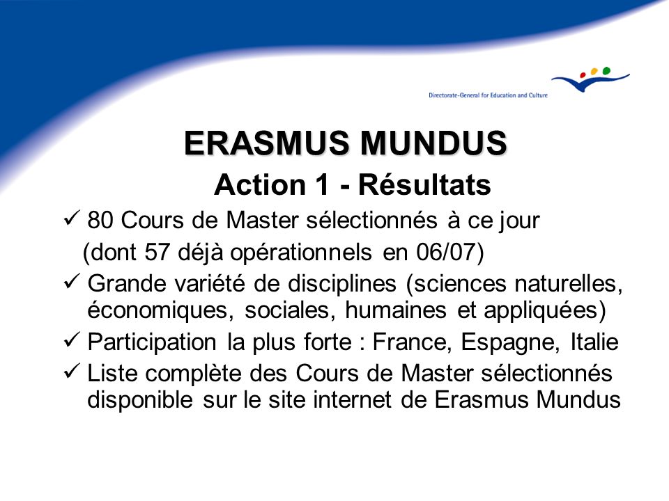 ERASMUS MUNDUS Action 1 - Résultats