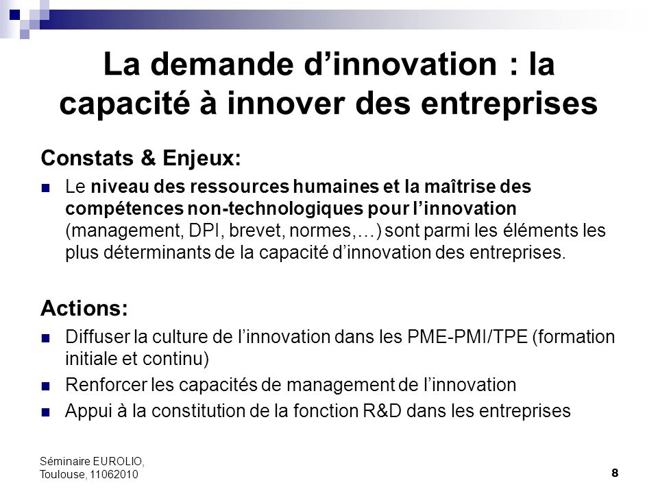 La demande d’innovation : la capacité à innover des entreprises