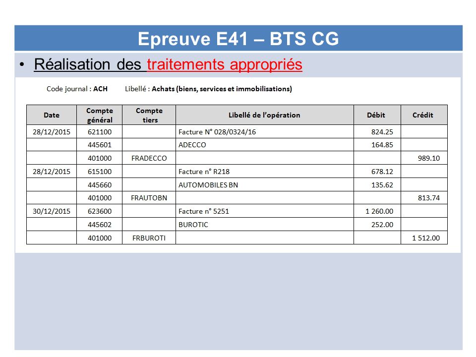 Epreuve E41 – BTS CG Réalisation des traitements appropriés