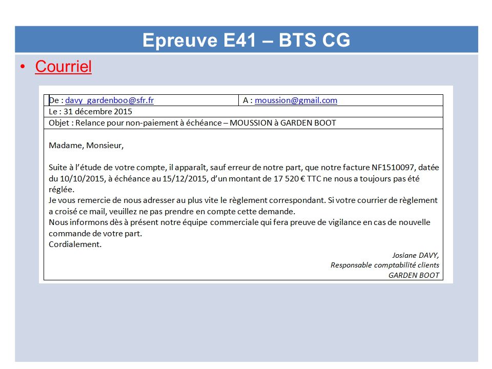 Epreuve E41 – BTS CG Courriel