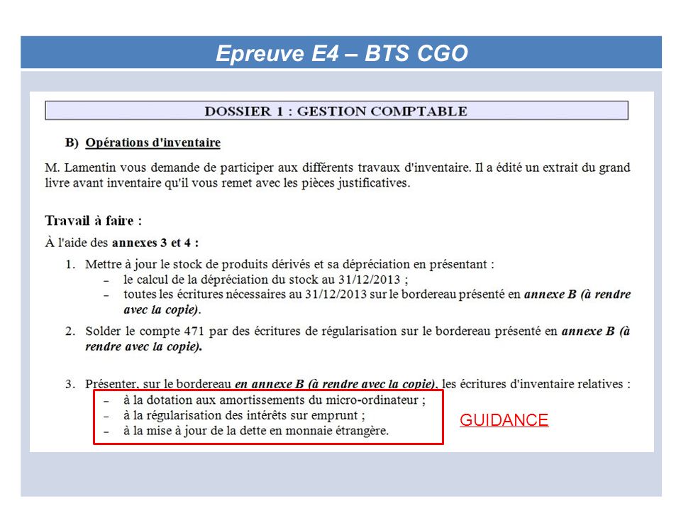 Epreuve E4 – BTS CGO GUIDANCE