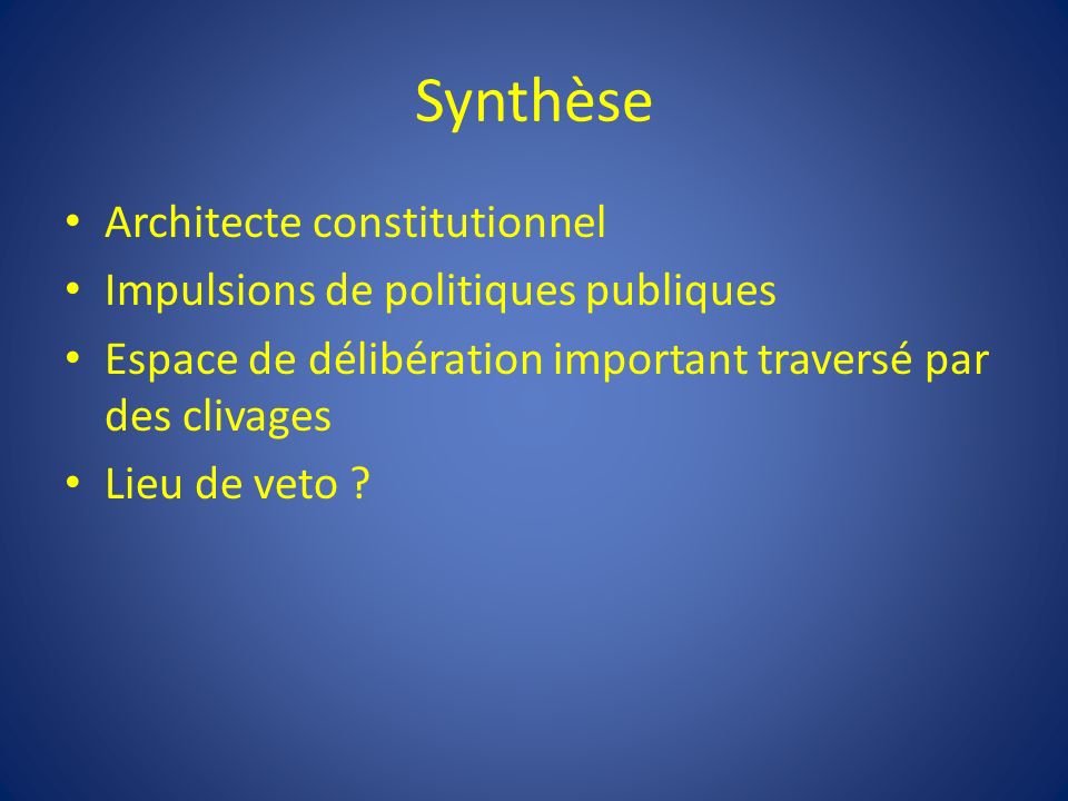 Synthèse Architecte constitutionnel Impulsions de politiques publiques