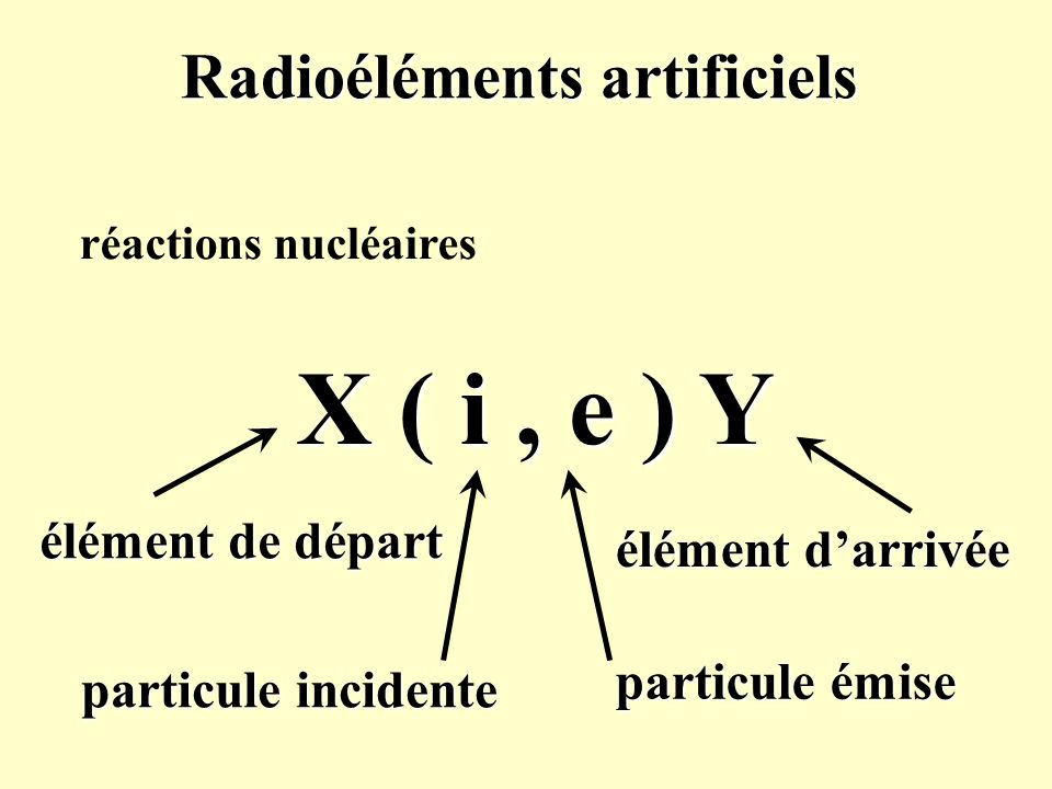 X ( i , e ) Y Radioéléments artificiels élément de départ