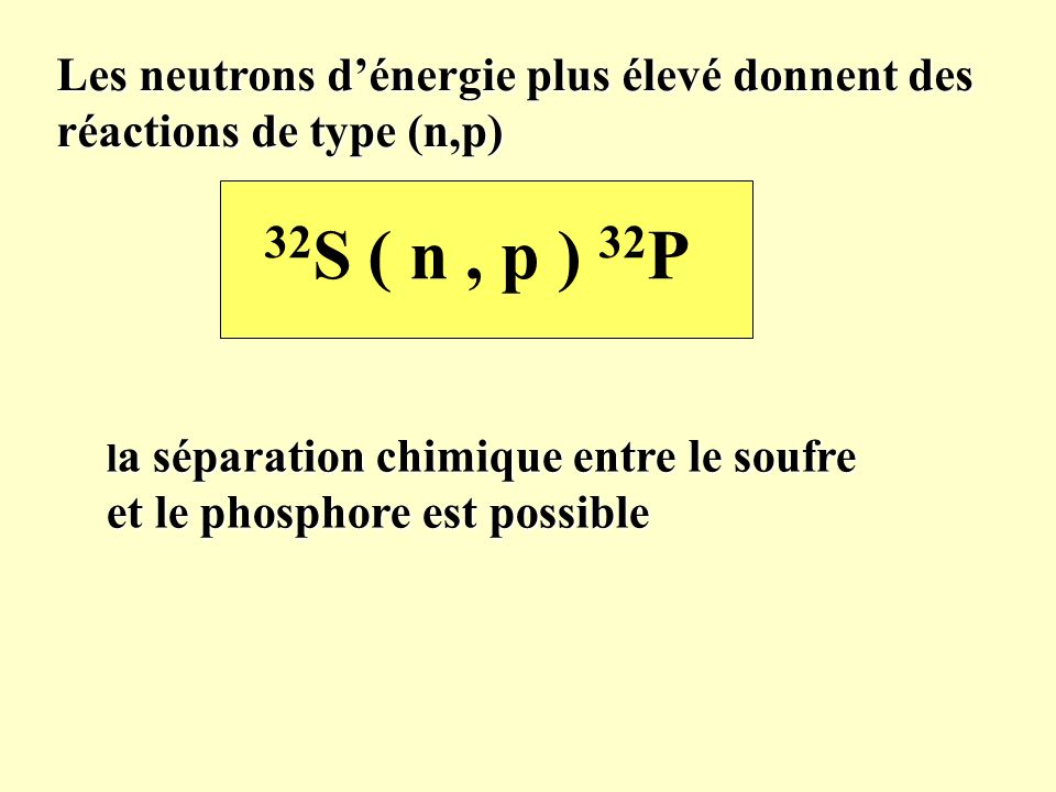 Les neutrons d’énergie plus élevé donnent des réactions de type (n,p)