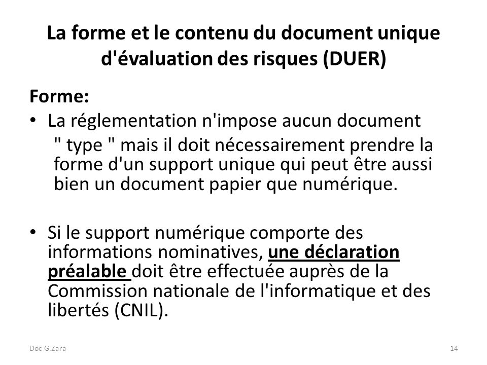 La forme et le contenu du document unique d évaluation des risques (DUER)