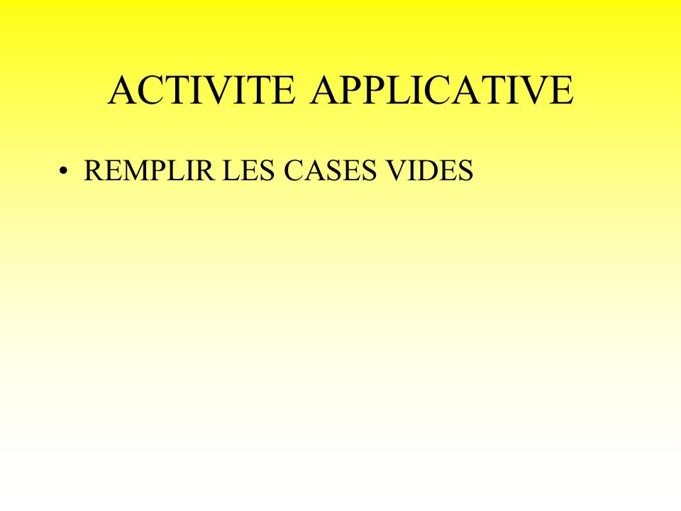 ACTIVITE APPLICATIVE REMPLIR LES CASES VIDES