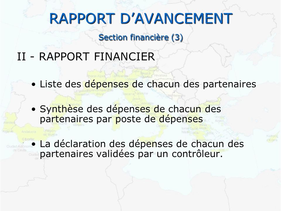 RAPPORT D’AVANCEMENT Section financière (3)