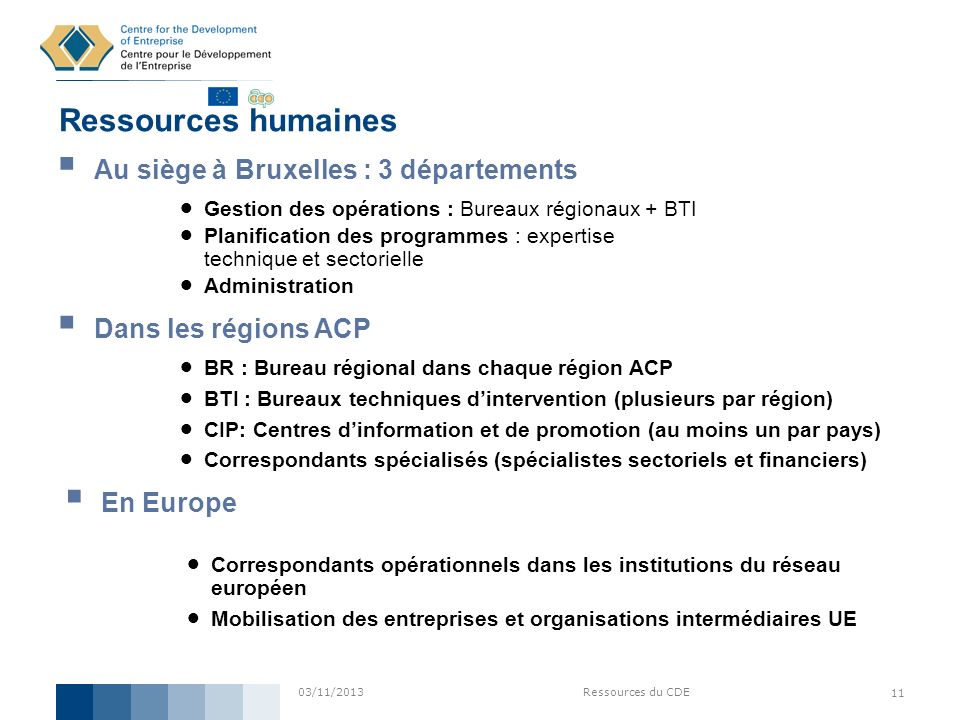 Ressources humaines Au siège à Bruxelles : 3 départements