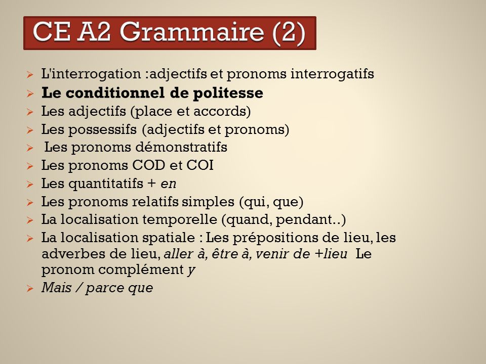 CE A2 Grammaire (2) Le conditionnel de politesse