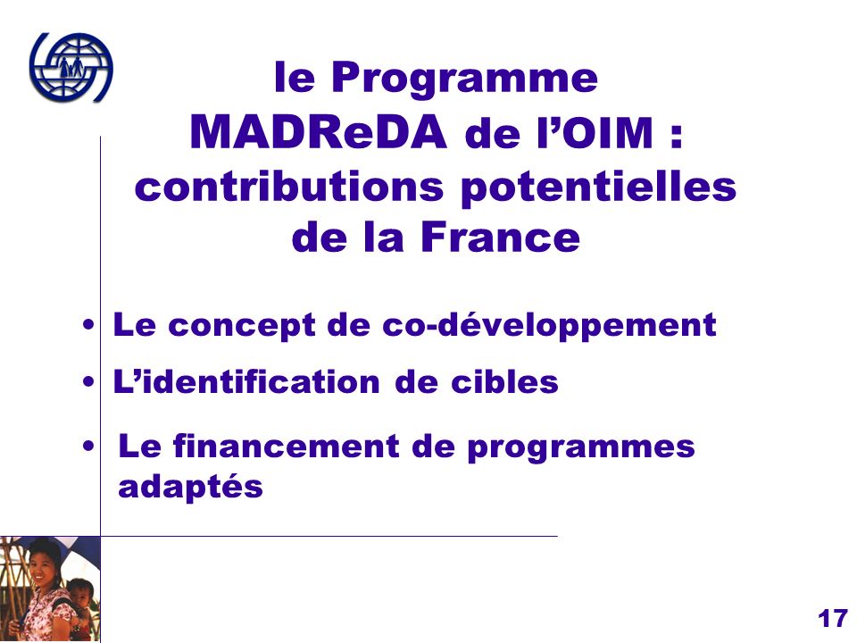 le Programme MADReDA de l’OIM : contributions potentielles de la France