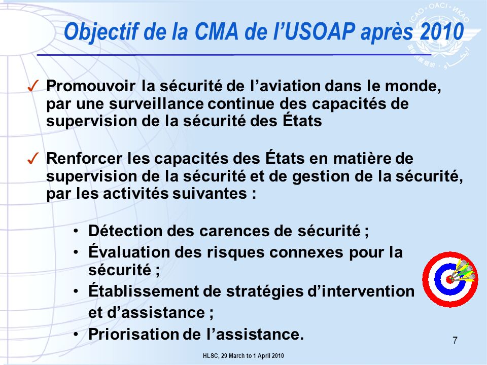 Objectif de la CMA de l’USOAP après 2010
