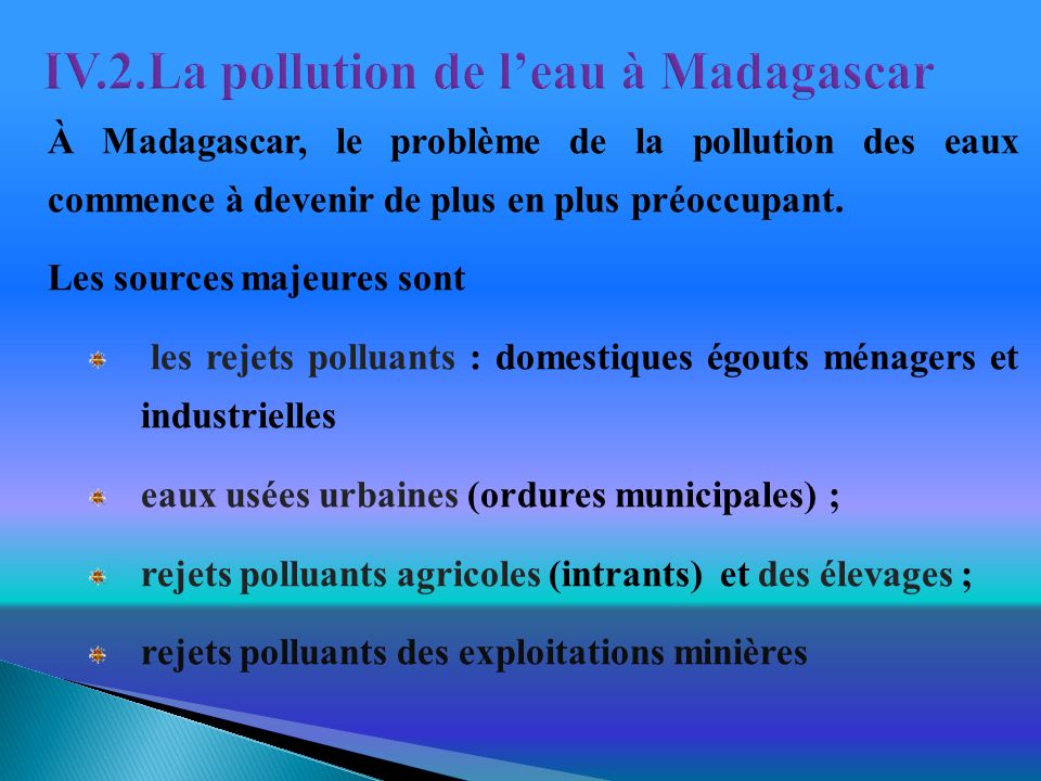 IV.2.La pollution de l’eau à Madagascar