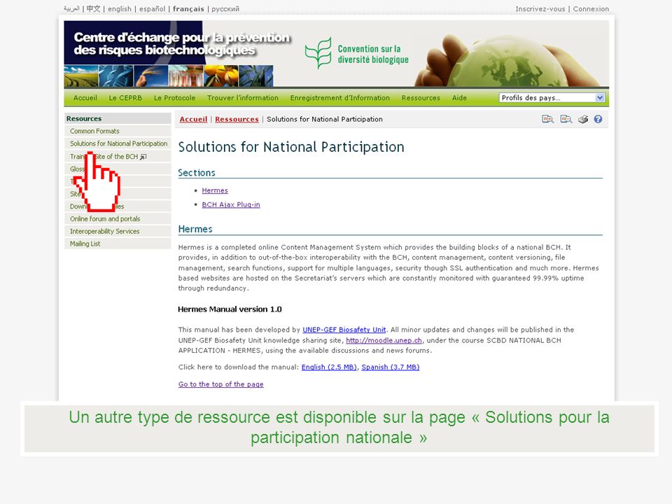 Un autre type de ressource est disponible sur la page « Solutions pour la participation nationale »