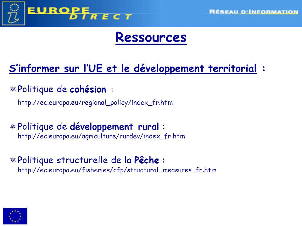 Ressources S’informer sur l’UE et le développement territorial :