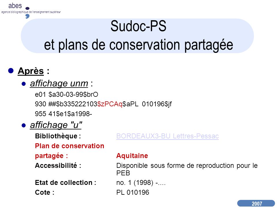 Sudoc-PS et plans de conservation partagée
