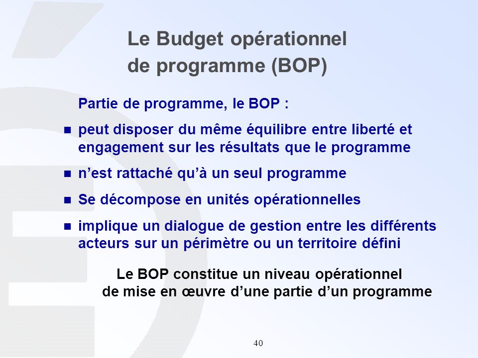 Le Budget opérationnel de programme (BOP)