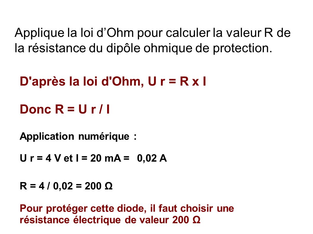 D après la loi d Ohm, U r = R x I